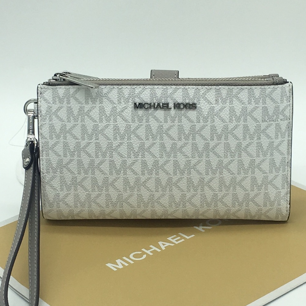 MICHAEL KORS LG DOUBLE ZIP wristlet BRT WHITE - Picture 2 of 16